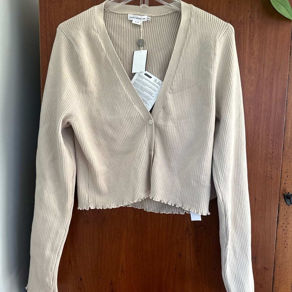 🆕 Good American Beige Ribbed Cardigan. New! XXL.